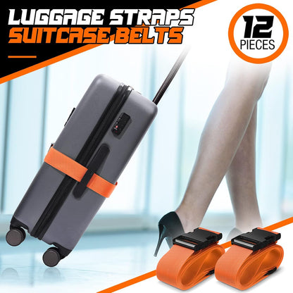 Eccliy 12 Pack Luggage Straps Suitcase Belts Wide Adjustable Packing Straps Travel Belts Accessories for Business Packing(Multicolor)