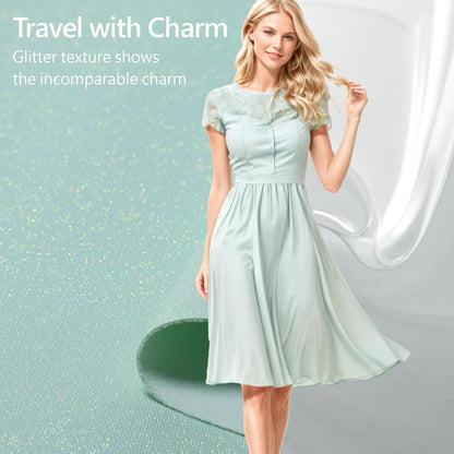 PACKISM TSA Approved Toiletry Bag - Glitter Textured Clear Makeup Bag, Personalized and Fashion, with 180° Large Opening and Supporting Frame, Perfect for Travel Essentials, Thick No Smell, Green