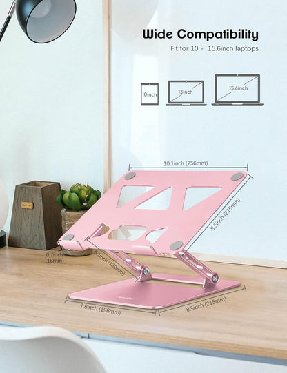 Laptop Stand Holder, Adjustable Desk Laptop Riser, Foldable Notebook Computer Stands for MacBook Air Pro HP Lenovo Dell Samsung Chromebook, Up to 15.6 inch, Rose Gold