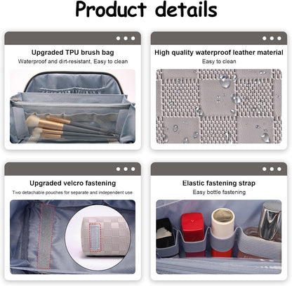 Travel Makeup Bag Organizer Cosmetic Bag: 3 Pcs Set Make up Bags for Women with Handle - Waterproof Vegan Leather Toiletry Bags with Comparments (C-13-Gray)