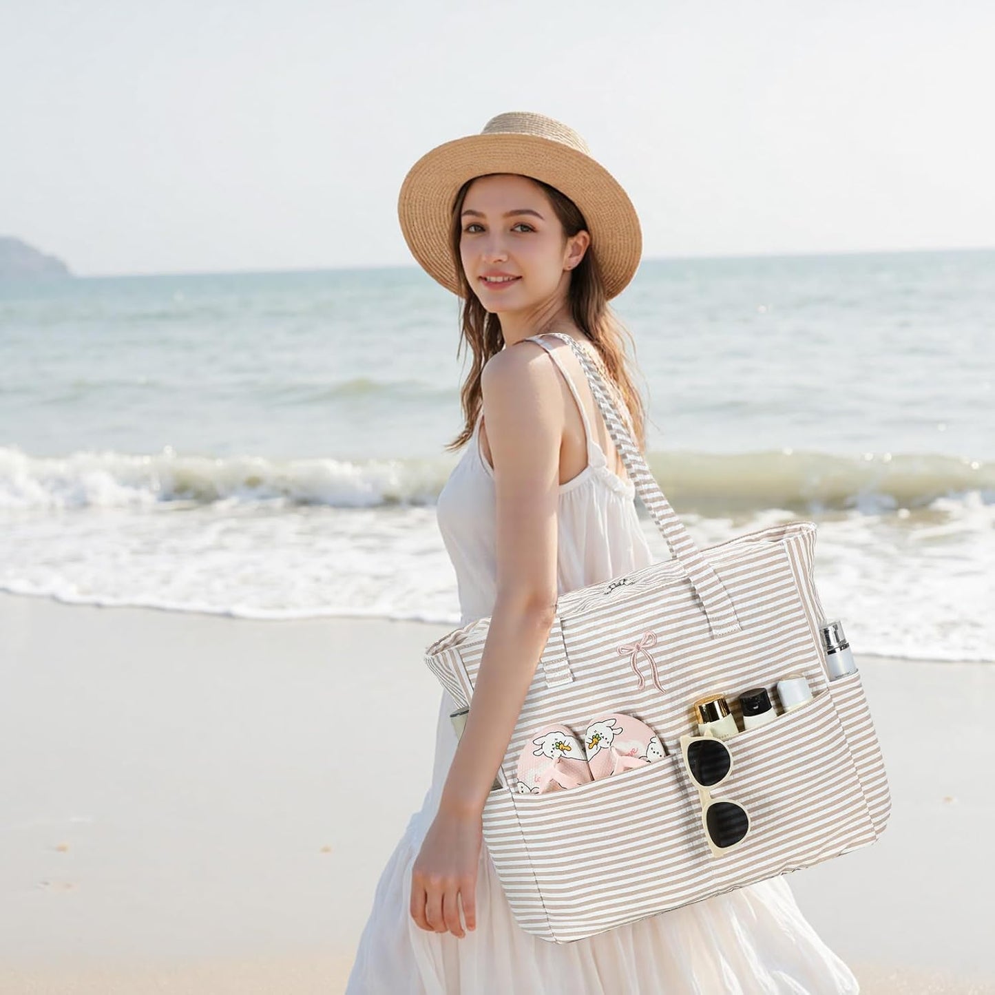 Beach Pool Bags Tote for Women Ladies Large Gym Tote Carry On Bag With Wet Compartment for Weekender Travel Waterproof