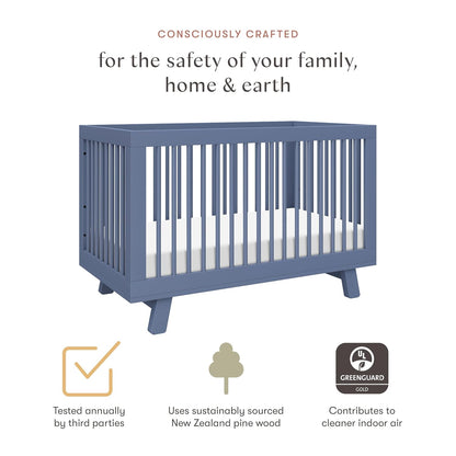 babyletto Hudson 3-in-1 Convertible Baby Crib - GREENGUARD Gold Certified Convertible Crib to Toddler Bed and Daybed - Wooden Baby Bed with 4 Adjustable Mattress Heights - Easy Assembly - Cove Blue