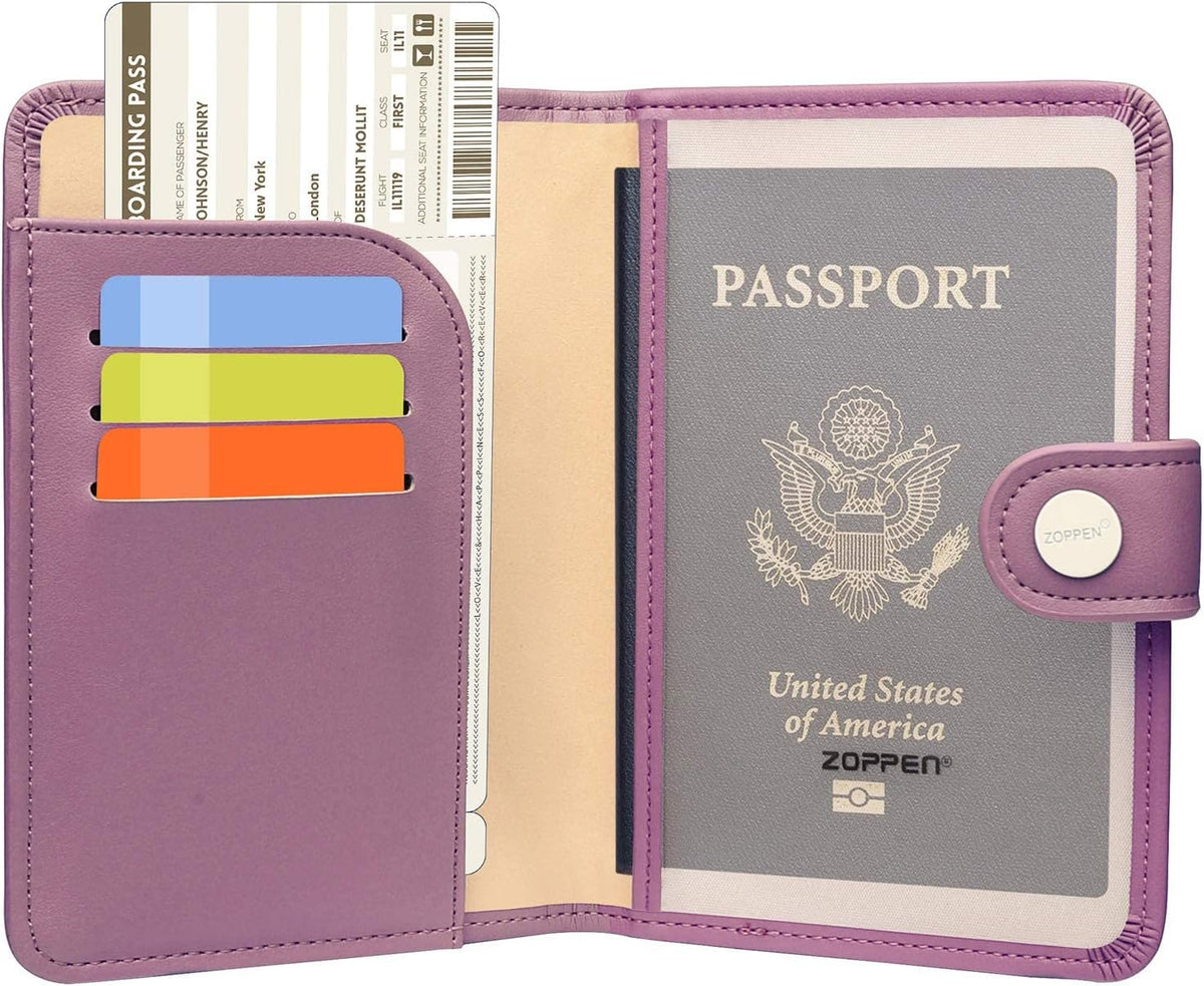 ZOPPEN Passport Holder Women, Passport Cover Travel Wallet Rfid Blocking Passport Wallet Cover Case Travel Essentials Document Organizer, Elegant Purple