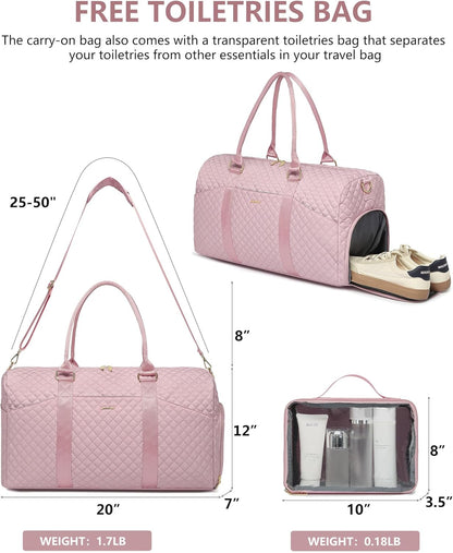 Women Weekender Travel Duffle Bag: Travel Duffel Overnight Bags with Shoe Compartment Large Carry on Tote Bag with Toiletry Bag Weekend Traveling Yoga Gym Hospital for Women with Wet Pocket Pink