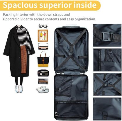 LemoHome Expandable Luggage with Spinner Wheels,Large Suitcases with Child Seat Design,Hard Luggage for Women and Men,20 inch Hardside Carry on Luggage for Travel (black and white visor)
