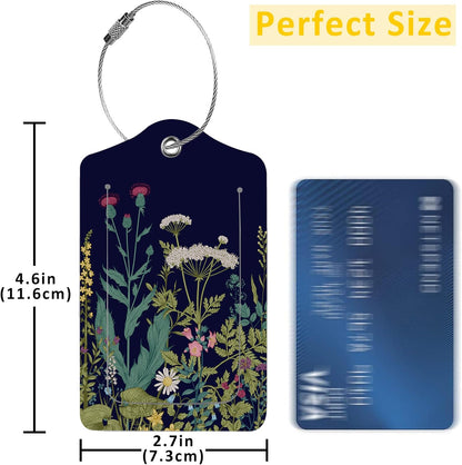 2 Pack Luggage Tags for Suitcases,Herbs and Wild Flowers Luggage Tag,PU Leather Id Label Luggage Tags with Stainless Steel Loop and Privacy Cover for Women Men Teens Travel