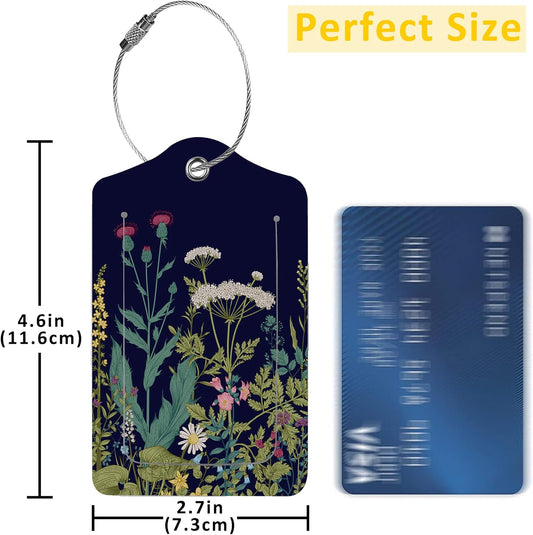 2 Pack Luggage Tags for Suitcases,Herbs and Wild Flowers Luggage Tag,PU Leather Id Label Luggage Tags with Stainless Steel Loop and Privacy Cover for Women Men Teens Travel