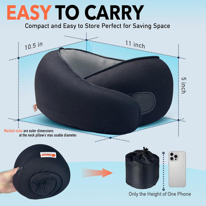 Travel Pillow | High-Density Memory Foam Pillow with 360° Surround Support. Ergonomically Designed. Ideal for Airplane Travel and Home Use.