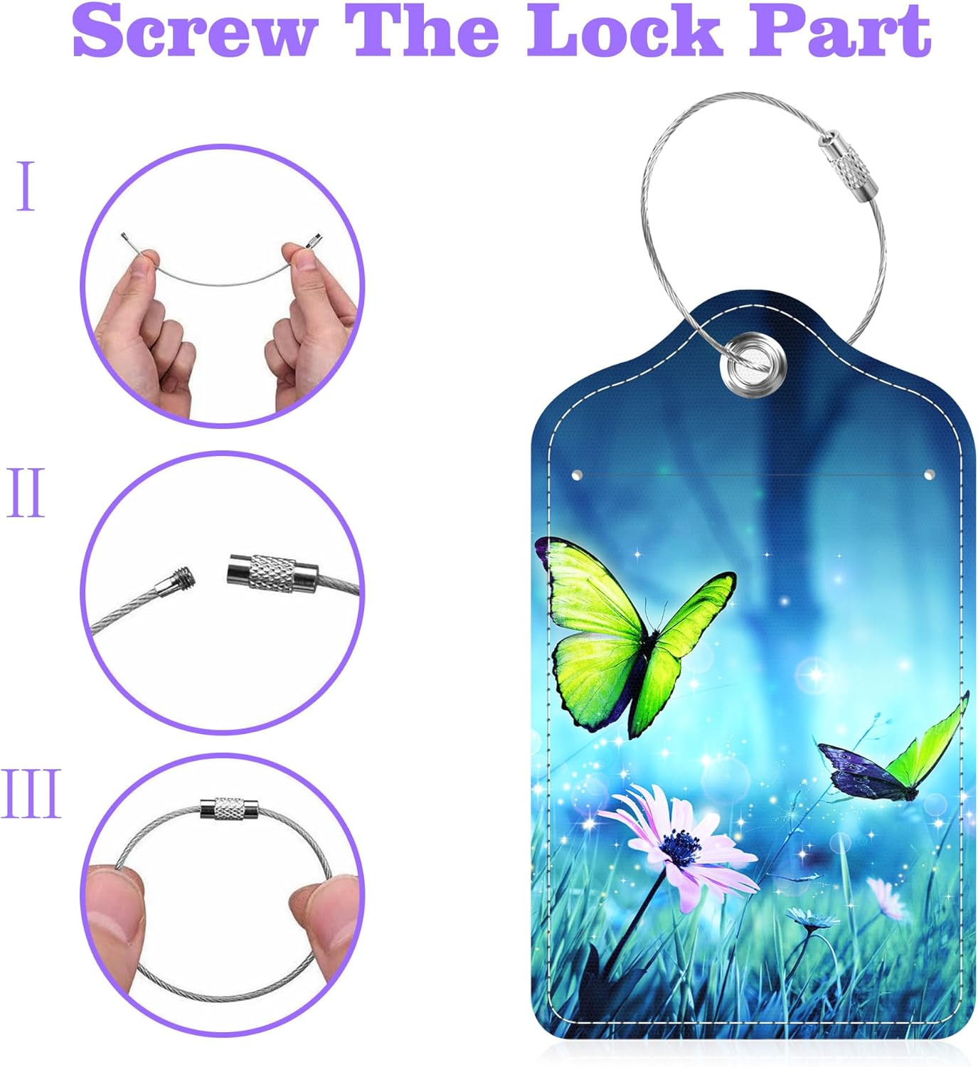 Luggage Tags for Suitcase Butterflies on Daisies in Forest 2 PCS Leather Travel Cruise Luggage Tag with Stainless Steel Loop Name ID Label Privacy Cover for Women Men Travel Bag Labels Set
