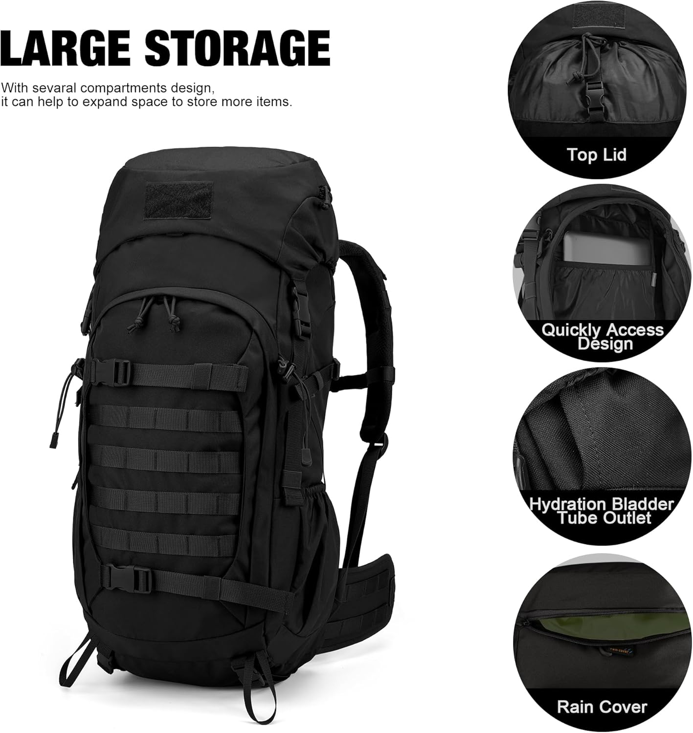 Mardingtop 50L Hiking Backpack,Backpacking Backpack with Rain Cover for Hiking,Backpacking,Rucking,Camping,Survival