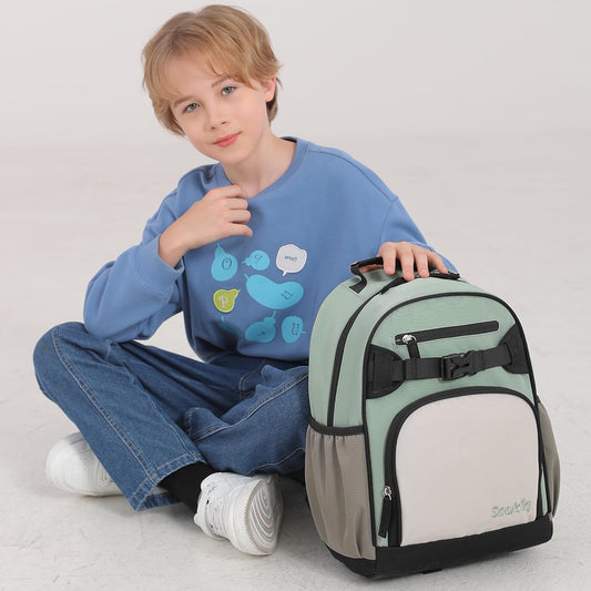 Lightweight Kids Backpack for School Kindergarten Elementary Backpacks for Boys Ages 6-8-10 (Pale Pistachio)