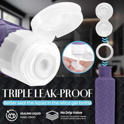 Travel Bottles for Toiletries, TSA Approved Silicone Travel Size Containers for Toiletries, BPA Free Leak Proof Refillable Essentials Accessories, Shampoo and Conditioner Bottles (Purple)