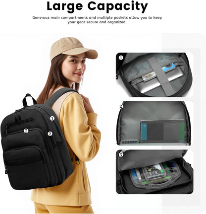 Lanola Basic Multi-Pocket Multipurpose Backpack Classical Water Resistant Student Bookbag For School Business Travel or Casual Daypack Backpacks for Men or Women - Black