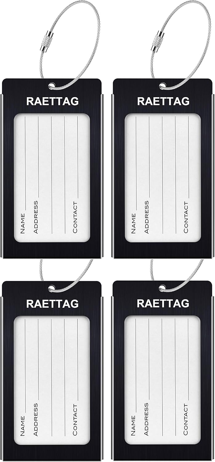 Luggage Tags Metal Suitcase Tags Travel Bag ID Identifier Luggage Tag (Black 4Pack)