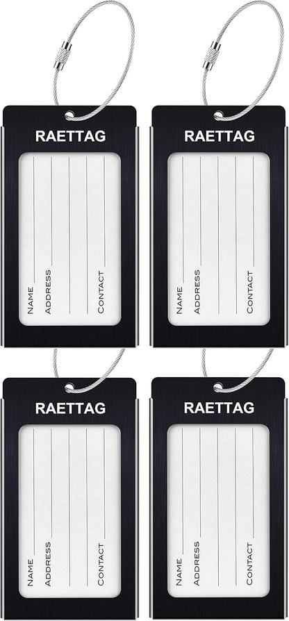 Luggage Tags Metal Suitcase Tags Travel Bag ID Identifier Luggage Tag (Black 4Pack)