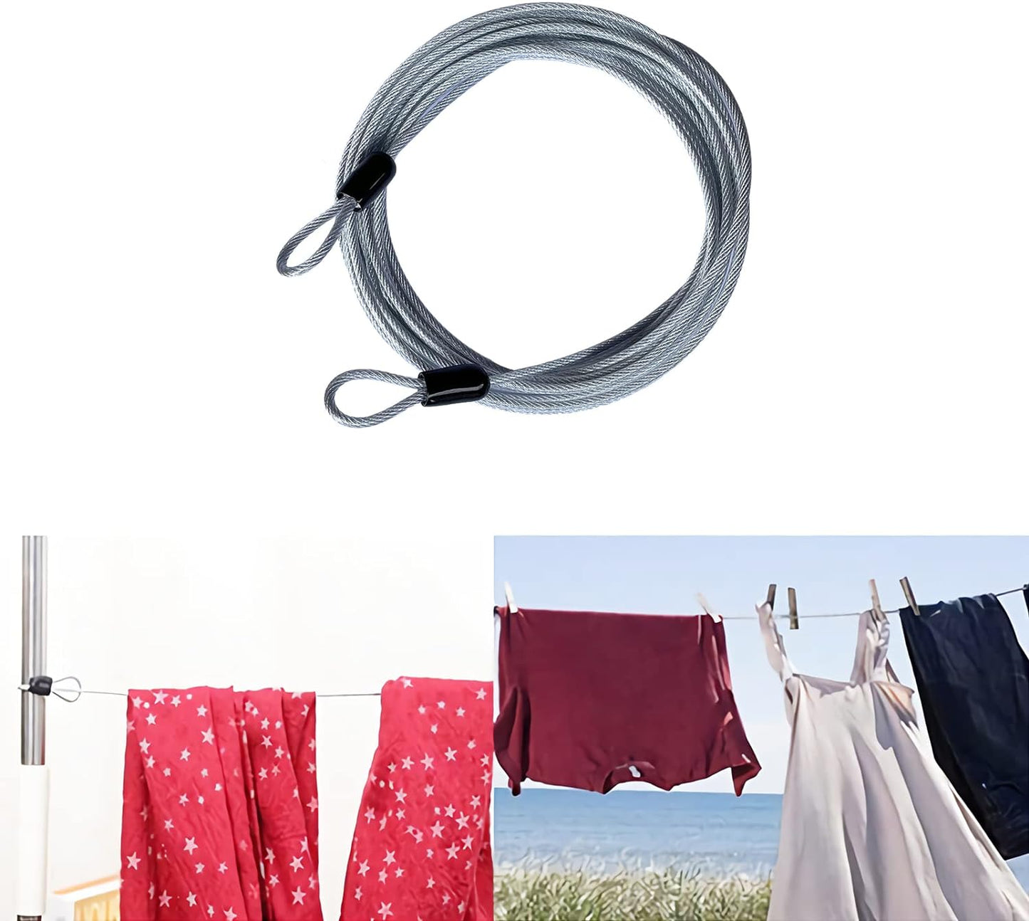 30FT 3mm Outdoor Travel Long Security Cable Lock,Braided Steel Coated Safety Cable Luggage Lock,Safety Cable Wire Rope Double Loop Lightweight (1 Pack)