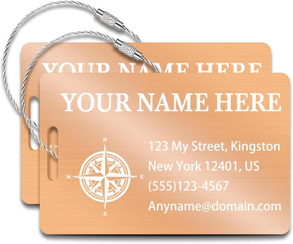 Personalized Luggage Tags for Suitcases (2/4/6/8 Pack) - Custom Engraved Metal Travel Tag, Customizable Pattern/Name/Text for Bags Backpacks Suitcases