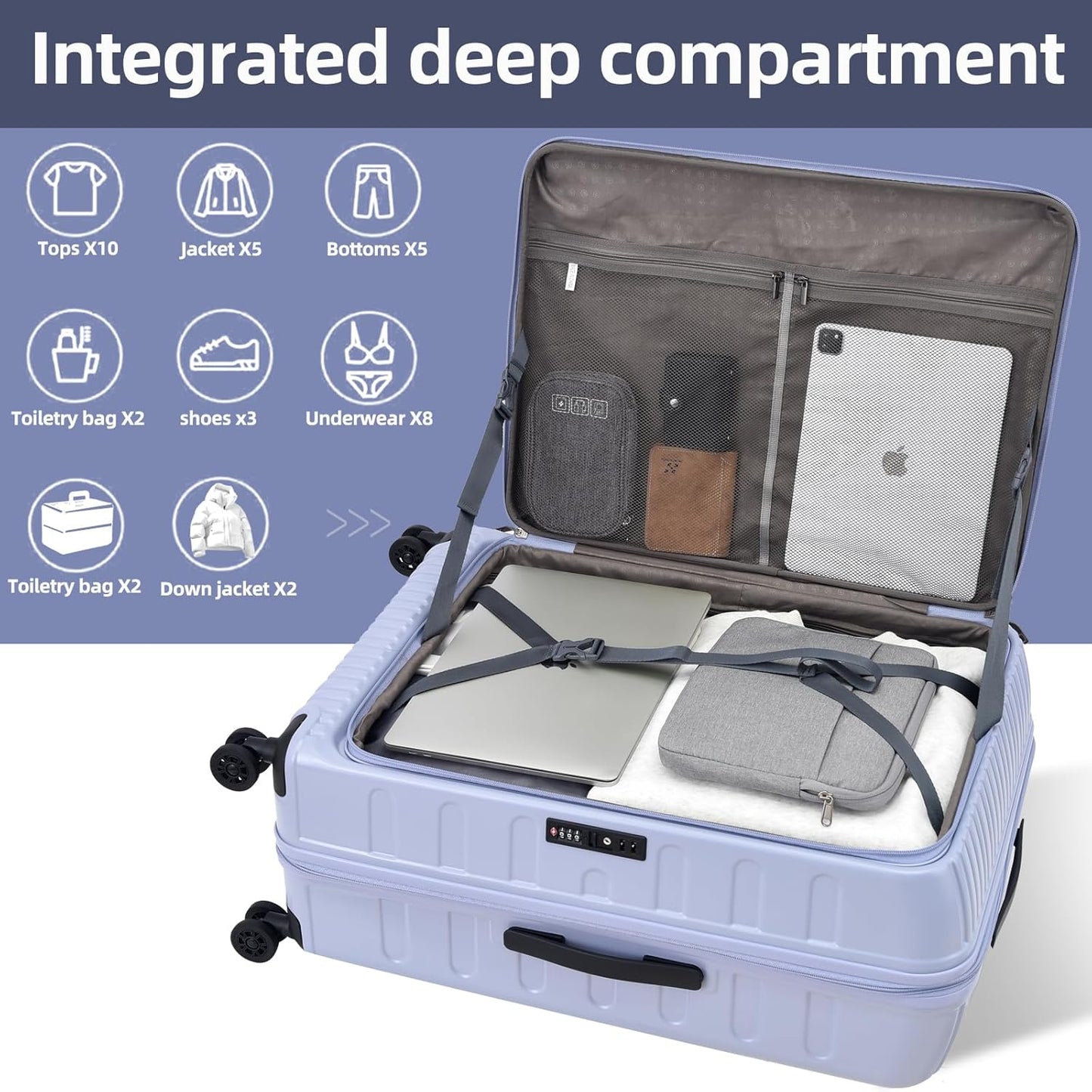 29 Inch Luggage with Expansion & Side Opening Design, 50 * 31(35)*76cm, 117L~133L Ligthweight ABS+PC Hardshell Checked Suitcase, TSA Lock & YKK Zipper with HINOMOTO 360° Wheels, LiLac Purple