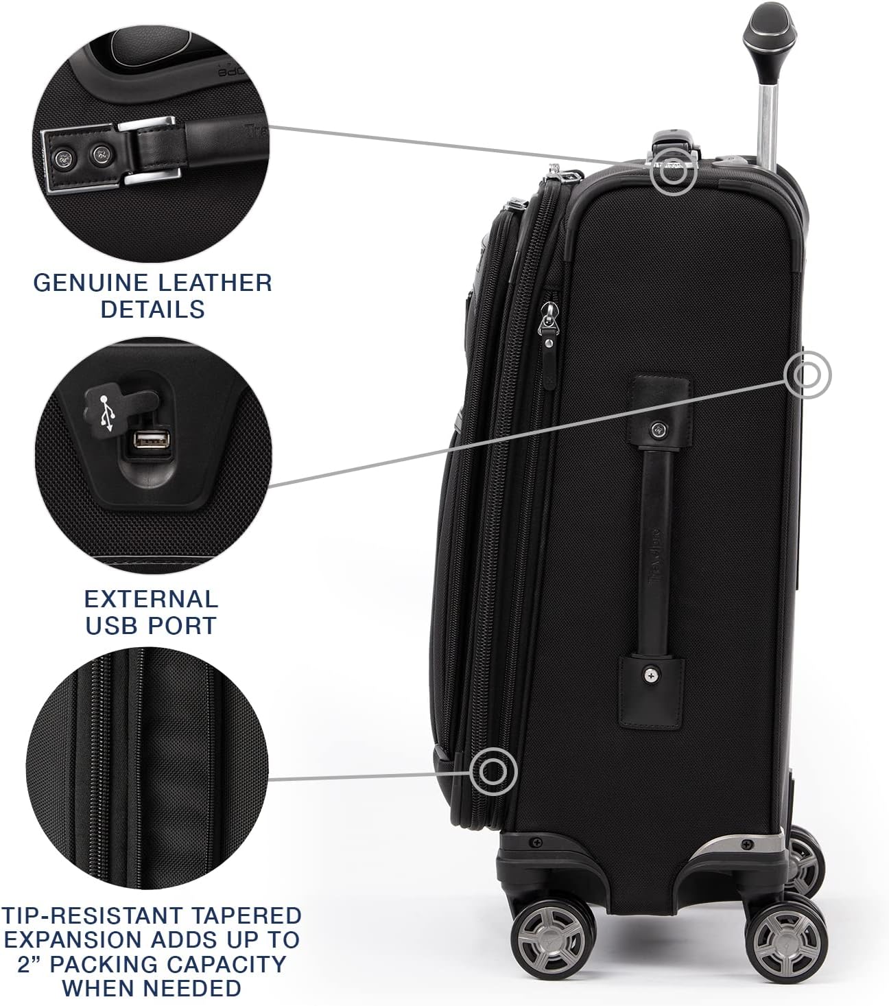 Travelpro Platinum Elite Softside Expandable Carry on Luggage, 8 Wheel Spinner Suitcase, USB Port, Suiter, Men and Women, Shadow Black, Carry On 21-Inch