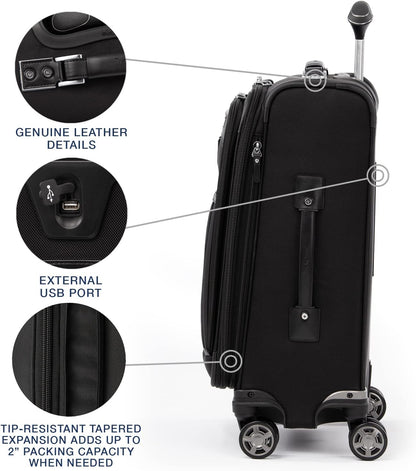 Travelpro Platinum Elite Softside Expandable Carry on Luggage, 8 Wheel Spinner Suitcase, USB Port, Suiter, Men and Women, Shadow Black, Carry On 21-Inch