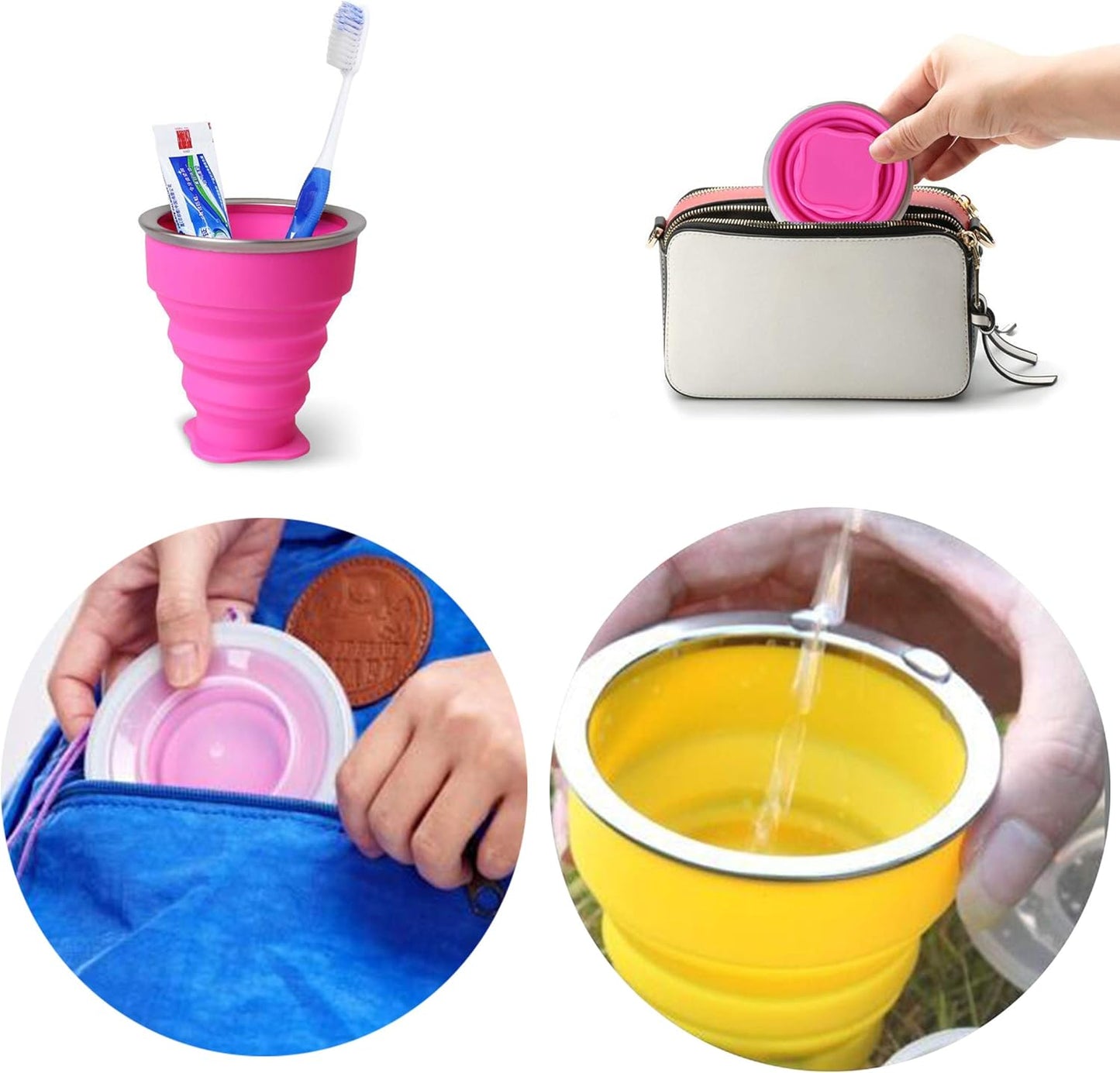 5 Pack Silicone Collapsible Cups for Traveling Foldable Camping Cups Collapsible Water Cup Portable Drinking Cups with Lids Collapsible Mug for Outdoor Hiking