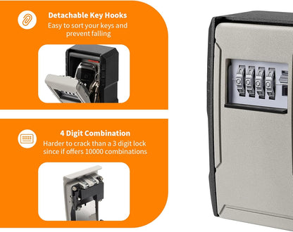 UPGRADE Extra Large Capacity Key Lock Box, Weatherproof Wall Mount Key Box for Car Keys, Fob, House Keys, Key Safe Security Storage Lock Box for Indoor, Outdoor, Garage, Garden, Store (1, Grey)