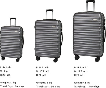Luggage Sets 3 Piece(20/24/28)-Suitcase Set- Luggage with Wheels-PC + ABS Durable Lightweight Rotating hardshell suitcase 5PCS (Metallic Grey)…