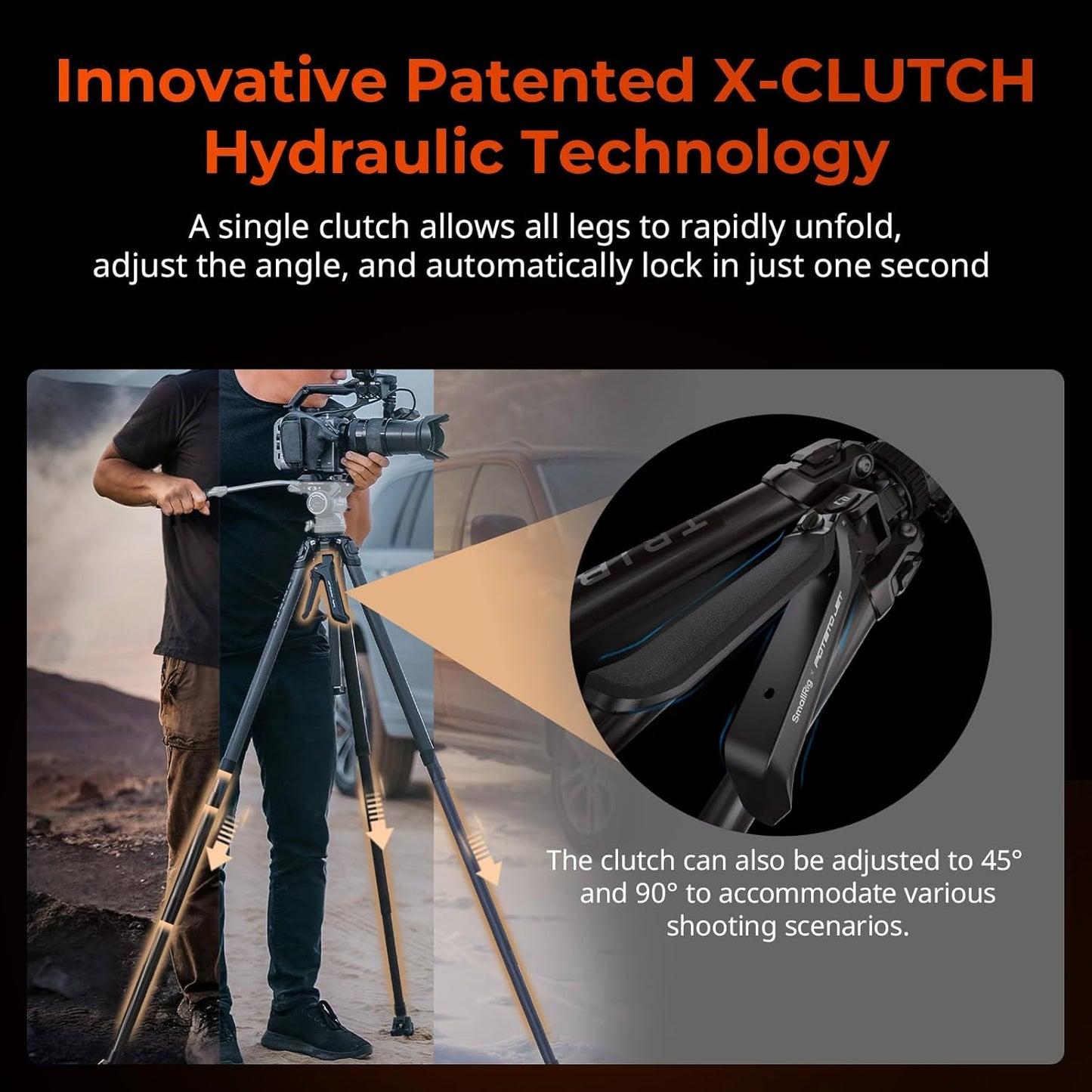 SmallRig x Potato Jet Tribex Hydraulic Carbon Fiber Tripod Fast Extend Camera Travel Tripod, Low Angle Photograph to 5.9in/15cm, Max Height 61in/155cm, Weight 5.7lbs, Load up 55lbs - 4858