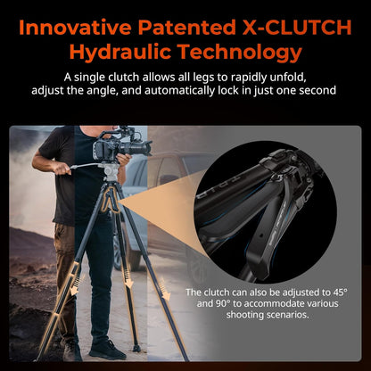 SmallRig x Potato Jet Tribex Hydraulic Carbon Fiber Tripod Fast Extend Camera Travel Tripod, Low Angle Photograph to 5.9in/15cm, Max Height 61in/155cm, Weight 5.7lbs, Load up 55lbs - 4858