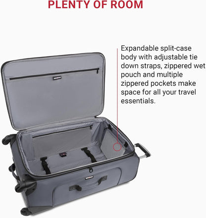 SwissGear Sion Softside Expandable Luggage, Dark Grey, Checked-Large 29-Inch