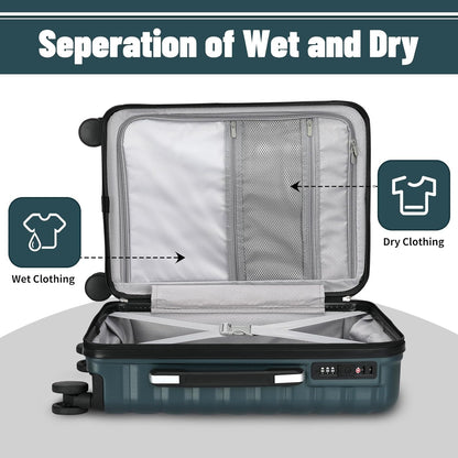 Lightweight Luggage with Spinner Wheels & YKK Zipper, 3-Piece Suitcase ABS+PC Hardside Hard Shell Luggage Set with TSA Lock, Teal Blue (20+24+28 inch)