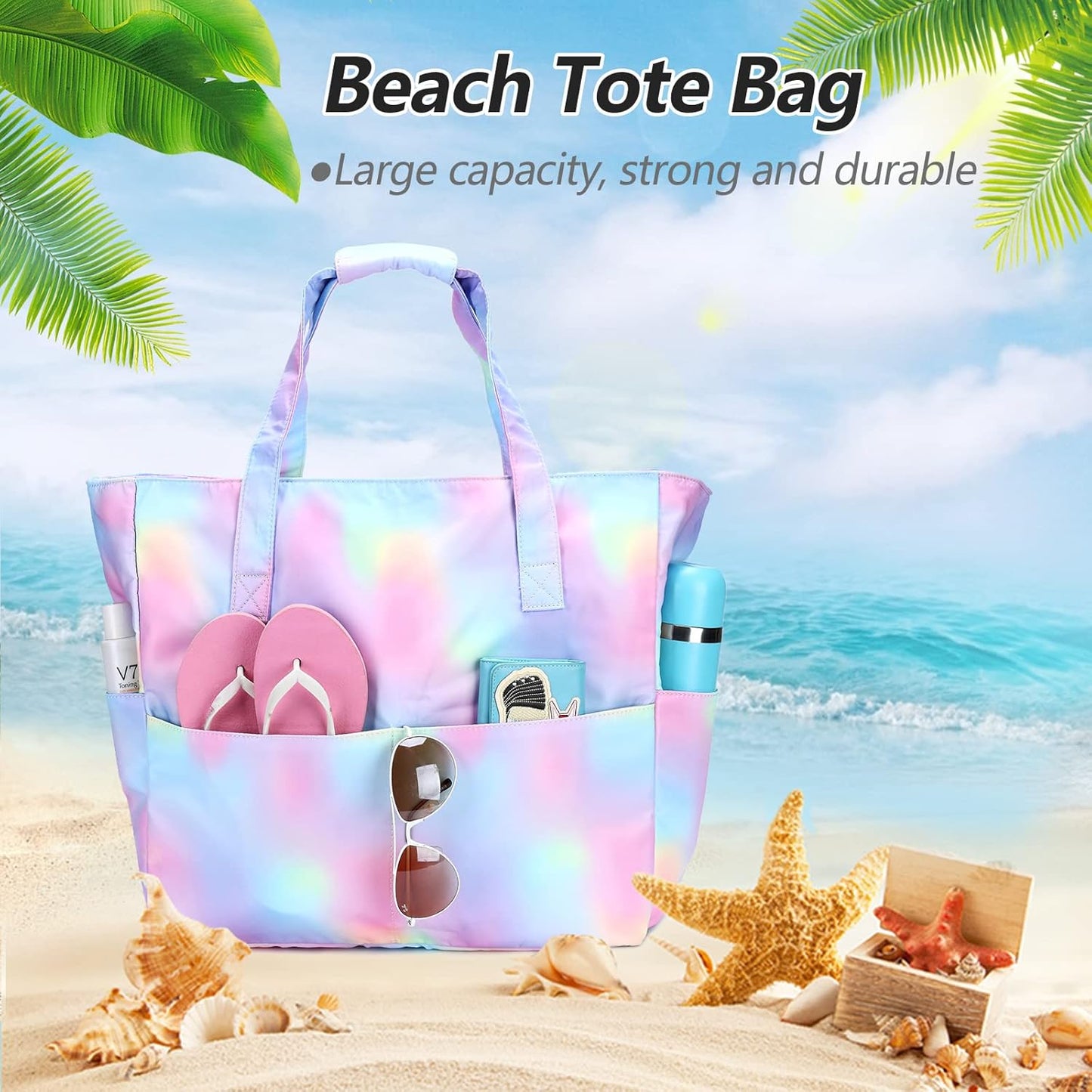 Waterproof Beach Tote Pool Bags for Women Ladies Extra Large Gym Tote Carry On Bag With Wet Compartment for Weekender Travel