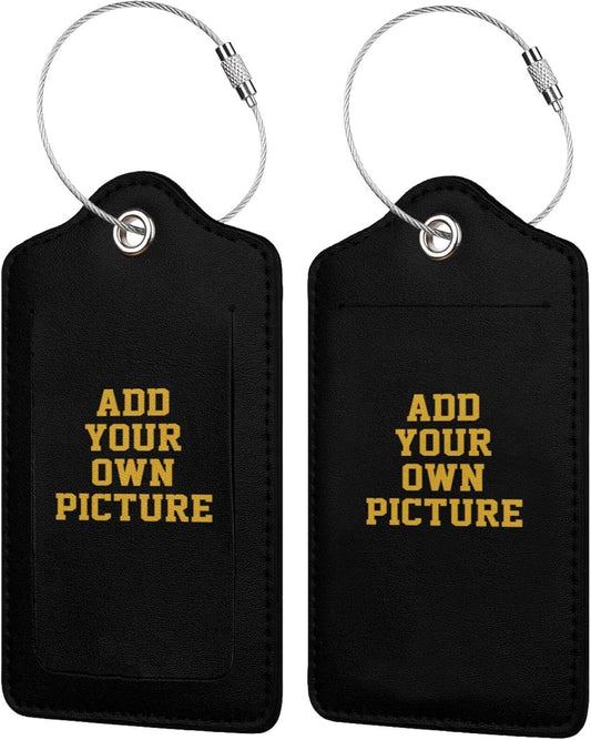 2PC Custom Luggage Tags Personalized Leather Luggage Tag with Photo/Text, DIY Blank Bag Tag with Full Back Privacy Name ID Card Stainless Steel Loop Suitcase Labels, Travel Bag Tags