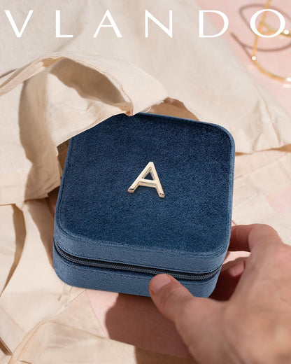 Vlando Girls Fashion Jewelry Box Mini Case - Dark Blue, Initial - Y