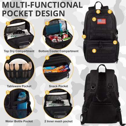 Tactical Double Deck Cooler Backpack for Men,Large Lunch Backpack with 2 Compartment,Soft Cooler Bag