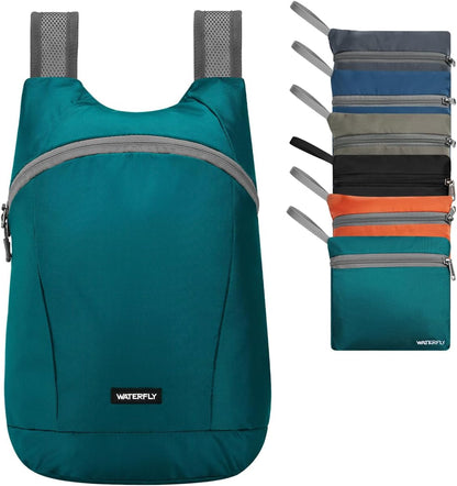WATERFLY Foldable Lightweight Hiking Backpack: 15L Packable Traveling Daypack Men Women Ultralight Thin Casual Day Pack Bag for Outdoor Sports Camping Beach Park (Green)