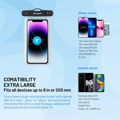 Waterproof Phone Pouch Bag - 8.5in WaterProof Cell Phone Case for Beach Travel Must Haves, Waterproof Phone Holder with Lanyard for iPhone 16 15 Pro Max Galaxy S24 S23 Ultra Pixel 8, Cruise Essentials