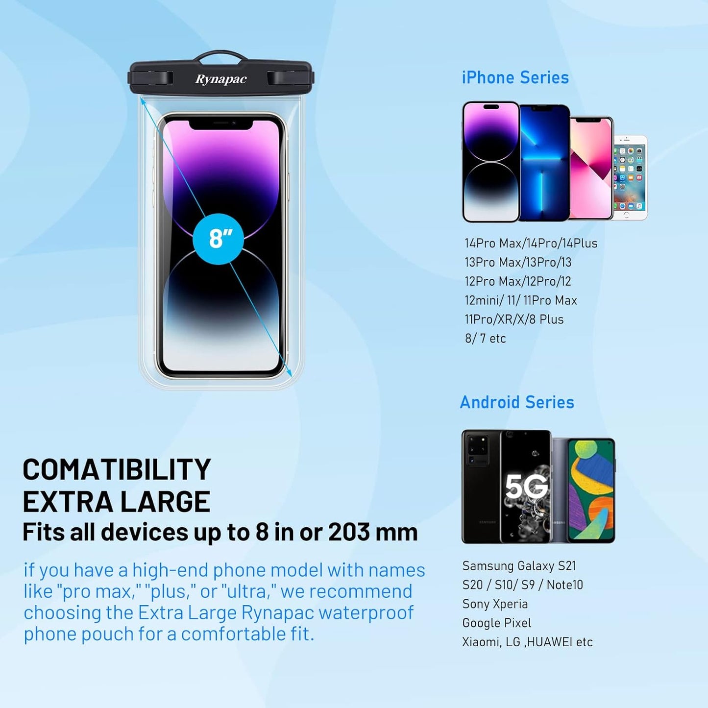 Waterproof Phone Pouch Bag - 8.5in Water Proof Cell Phone Case for Beach Travel Must Haves, Waterproof Phone Holder with Lanyard for iPhone 16 15 Pro Max Galaxy S24 S23 Ultra Pixel,Cruise Essentials