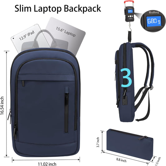 Business Backpack for Men Lightweight Commute Laptop Backpack Anti-Theft Water Resistant Backpack for 15.6 Inch Computer for Daily Office Work with Small Bag (Blue)