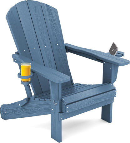 SERWALL Folding Adirondack Chair, HDPE Adirondack Chairs, Plastic Outdoor Chairs- Looks Exactly Like Real Wood- Navy