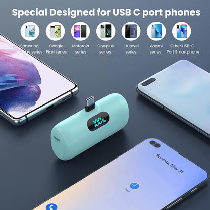 [2-Pack] Mini Portable Charger 5000mAh Power Bank,3A PD USB C Cell Phone Portable Power, LCD Display Battery Pack Compatible with iPhone 16/15/15 plus/15 pro/15 pro Max/Android/Samsung/Moto/LG etc