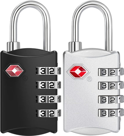 ZHEGE Travel Locks 2 Pack, Luggage Locks for Train, 4 Digit Combination Locks for Suitcase, Backpack, Briefcase Zipper (2 Pack, Black and Silver)