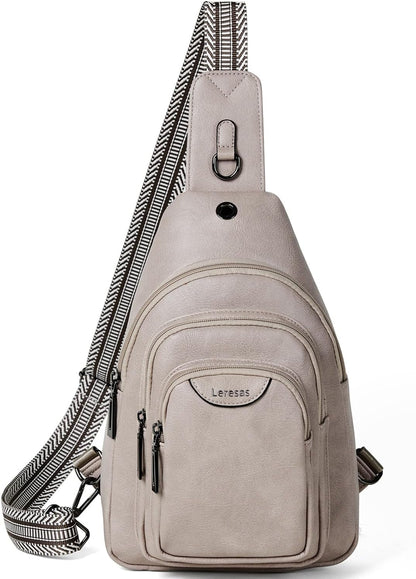 Crossbody Sling Bag for Women Men Anti Theft Cross Body Fanny Pack Belt Bag Purse Gifts for Women Faux Leather, Light Grey