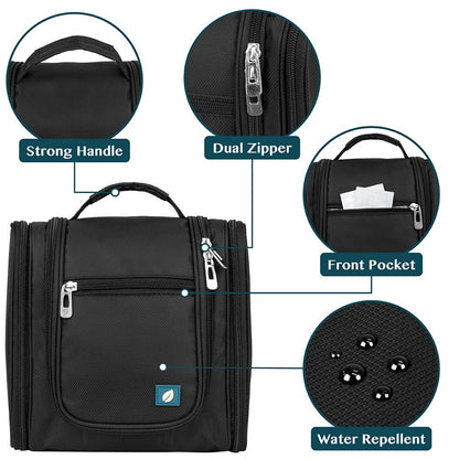 PAVILIA Toiletry Bag Travel Bag for Women Men, Hanging Cosmetic Organizer, Water Resistant Makeup Bag for Accessories Toiletries, Large Travel Essentials Kit (Black)