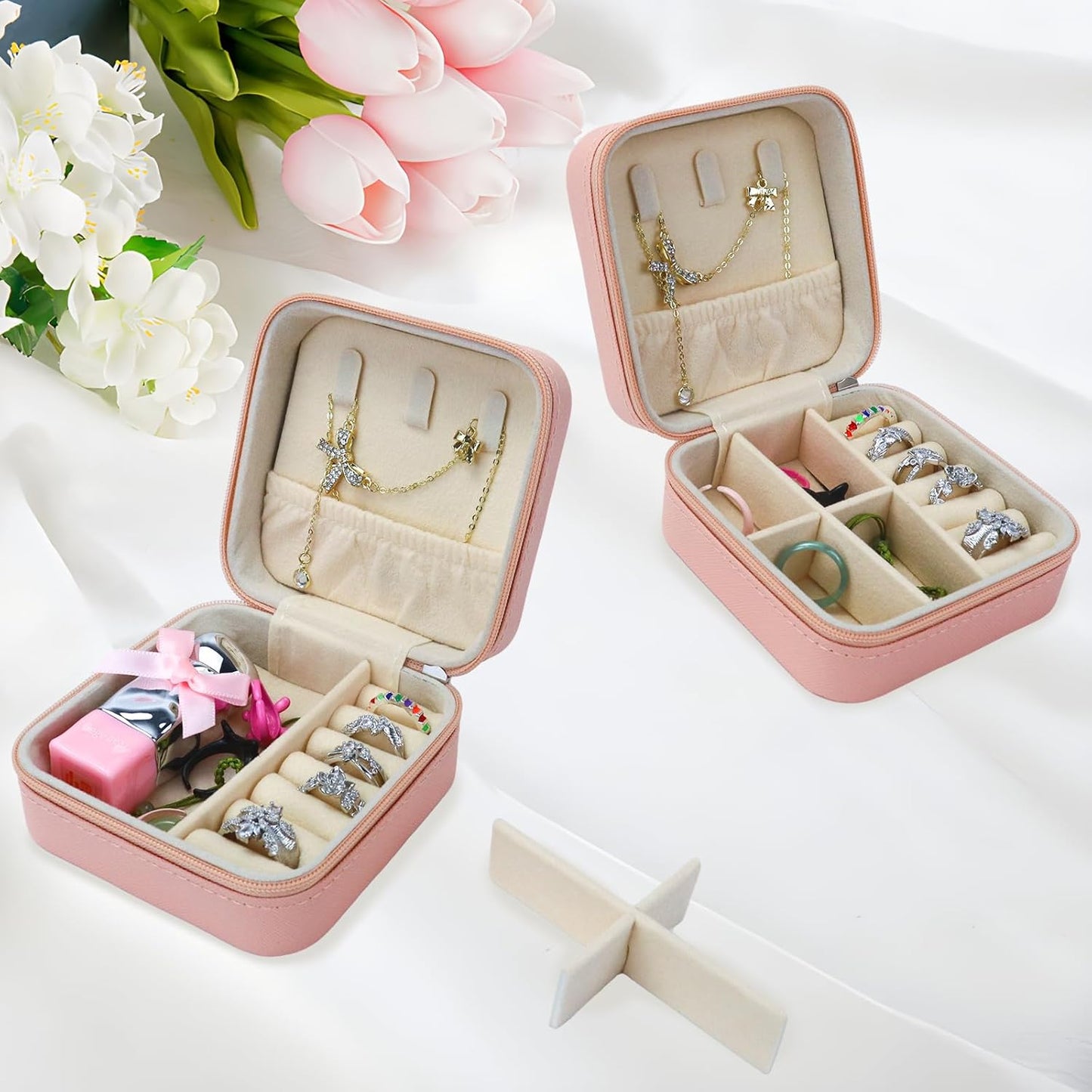 Travel Makeup Bag with LED Mirror with 3 Lighted Settings, Adjustable Dividers, Makeup Brush Storage Bag and Jewelry Case Pink