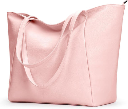 KALIDI Large Tote Bag Vegan Leather Casual Zipper Work Bag Weekender Hobo for Women 23L Oversize Shoulder Travel Purse