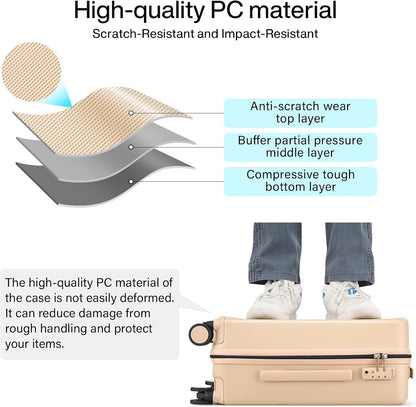 Hanke Hard Shell Luggage Sets 3 Pieces, Carry On and Checked Luggage Sets with Spinner Wheels, Durable PC Hardside Rolling Suitcase for Travel (20/24/28 Inch, Cuba Sand)