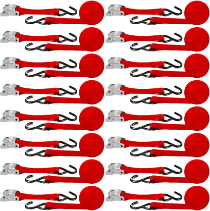 16 Pcs Cambuckle Tie Down Straps 1763lbs Break Strength Securing Straps 1'' x 15 ft Cambuckle Tie Downs with S Hook for Motorcycle, Kayak, Car, Truck, Boat Moving, Securing Cargo(Red)