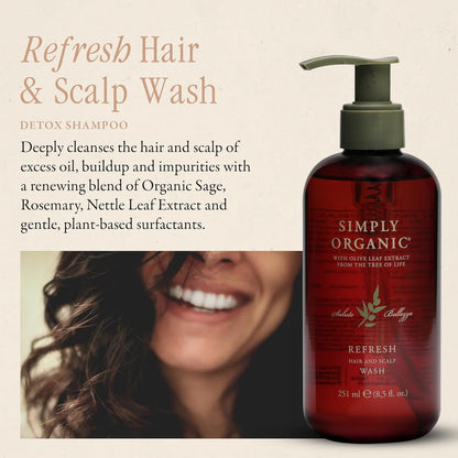 SIMPLY ORGANIC Hair Detox Clarifying Shampoo Scalp Wash, Made in Italy, All Natural Cruelty Free Hair Care for Women & Men with Rosemary, Sage & Olive Leaf Extract, 8.5 fl oz/251ml, Refresh