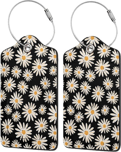 Set of 2 Luggage Tag for Suitcases Tie dye PU Leather Luggage Tag with Full Back Privacy Name ID Card Fun Laggage Tags